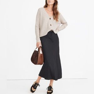 Madewell Drawstring Midi Slip Skirt in Leopard Jacquard